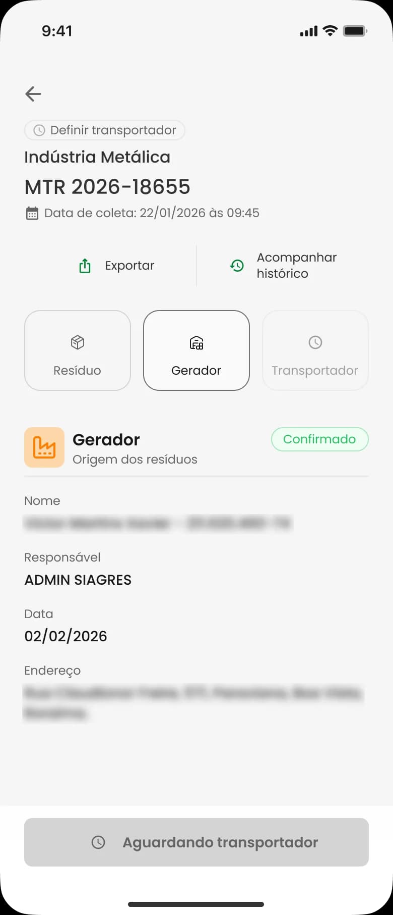 Ação bloqueada aguardando o transportador