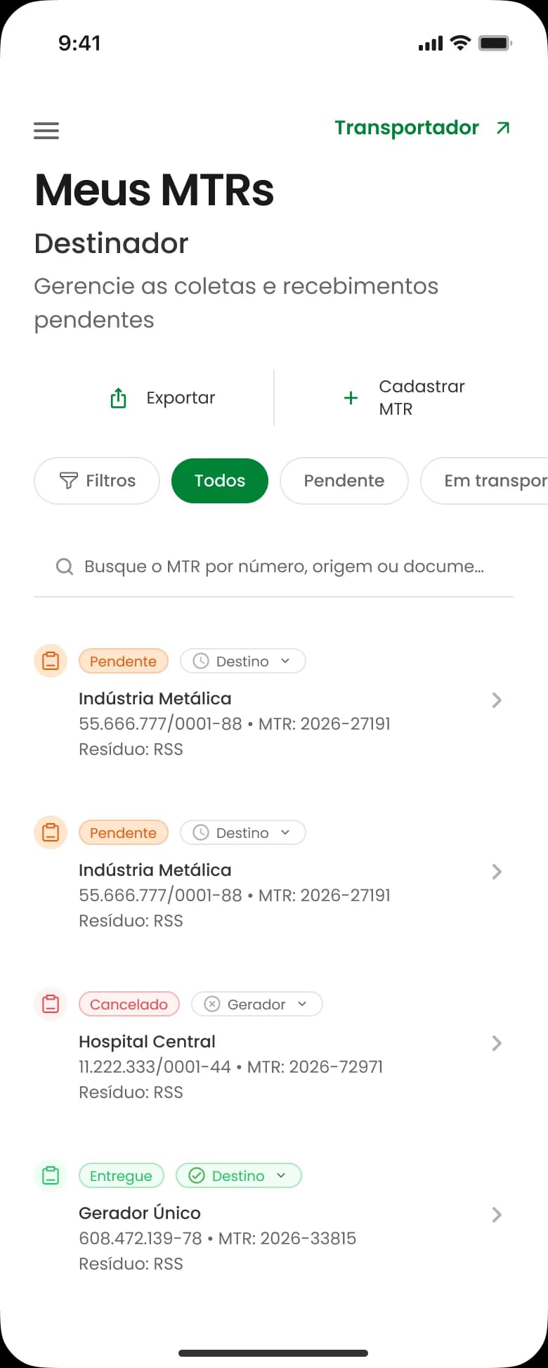 Meus MTRs na visão do destinador