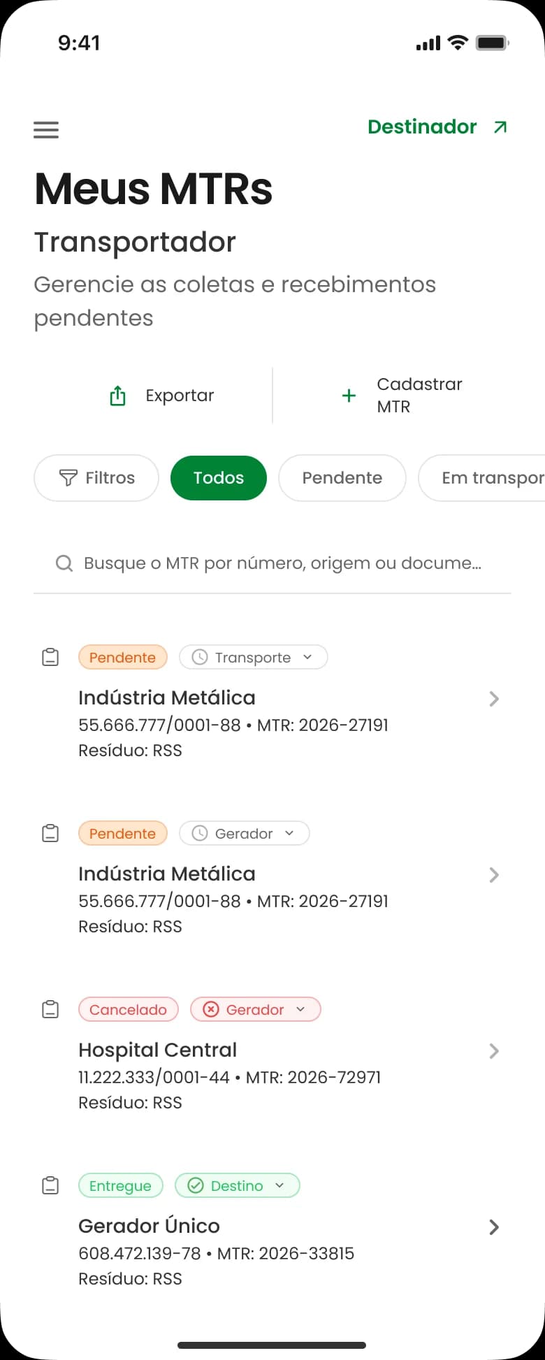 Meus MTRs na visão do transportador
