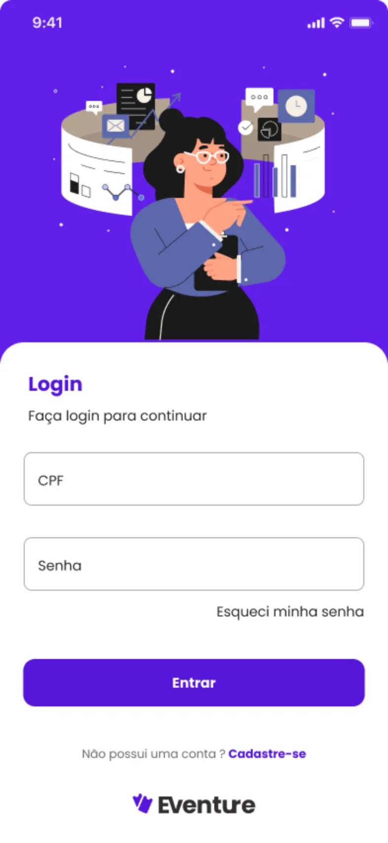 Login do administrador por CPF e senha